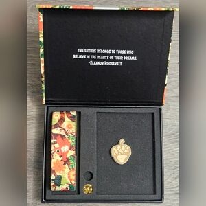 ZOX "SEE WHAT'S IN STORE" #316 PEARL WRISTBAND & WOOD ACORN PIN collectible box